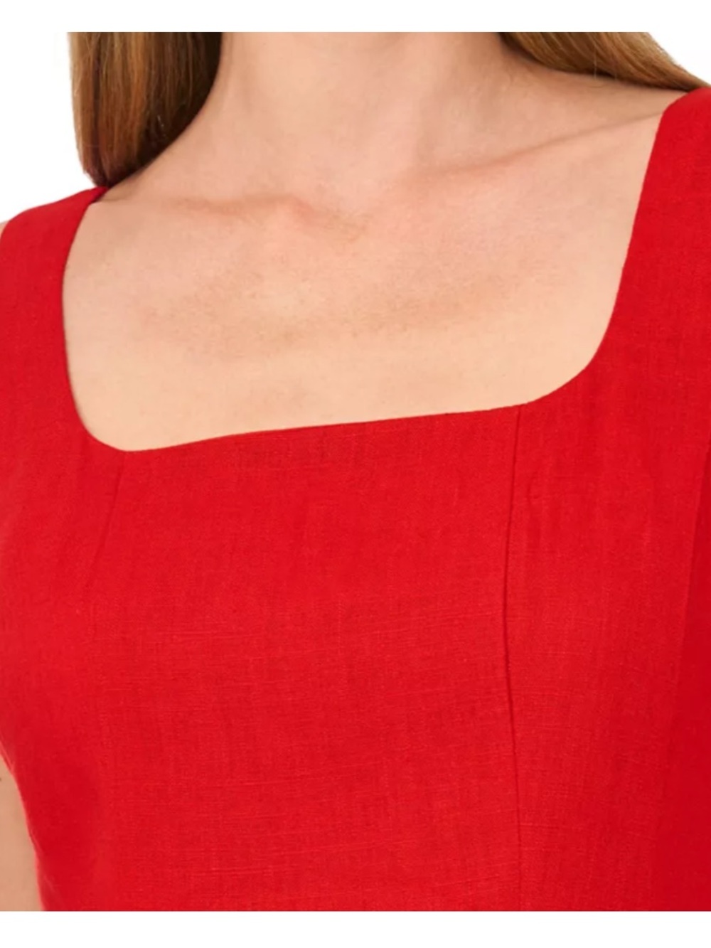 ♥️ Ted Baker Linen Blend Scarlet Square-Neck Midi Dress - Picture 2 of 5